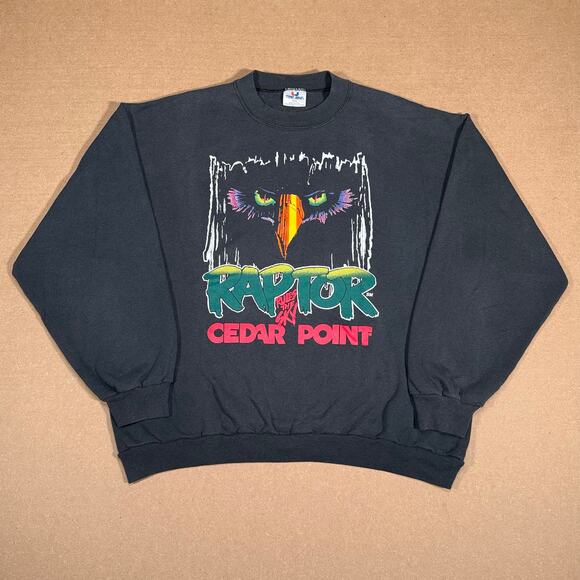 Vintage Raptor Cedar Point 90s Roller Coaster Amusement Park Crewneck Size 2XL - Picture 1 of 7